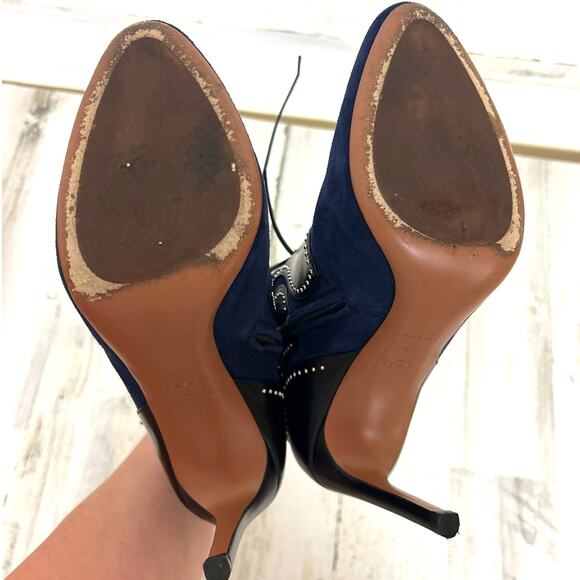 Alaïa Paris Women’s 8 Blue Suede Black Leather Studded Ankle Boots Designer - Picture 8 of 9